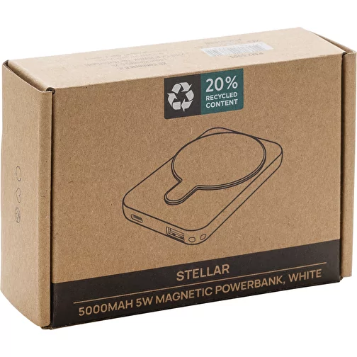 Stellar 5.000mAh 5W powerbank magnétique en RCS rec. ABS, blanc, Image 12