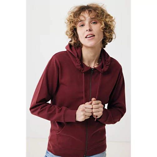 Iqoniq Abisko sweat à capuche zippé en coton recyclé, bordeaux, Image 13