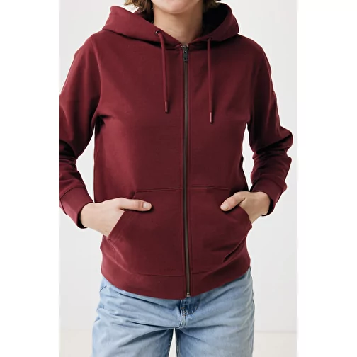 Iqoniq Abisko sweat à capuche zippé en coton recyclé, bordeaux, Image 14