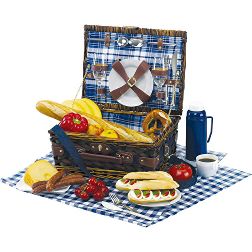 Picknickkorb CENTRAL PARK , blau, weiss, Holz, 41,00cm x 19,00cm x 31,00cm (Länge x Höhe x Breite), Bild 1