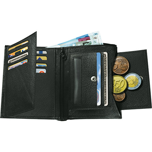 Echtleder-Geldbörse TRAPANI , schwarz, Leder, 11,80cm x 1,50cm x 9,20cm (Länge x Höhe x Breite), Bild 2