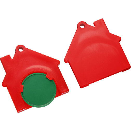 Chiphalter Mit 1€-Chip 'Haus' , grün, rot, ABS, 4,40cm x 0,40cm x 4,10cm (Länge x Höhe x Breite), Bild 1