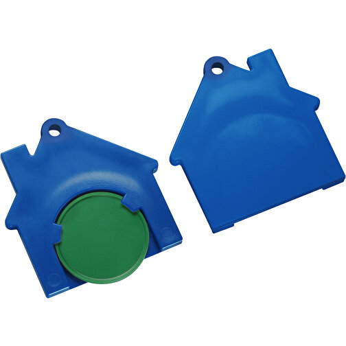 Chiphalter Mit 1€-Chip 'Haus' , grün, blau, ABS, 4,40cm x 0,40cm x 4,10cm (Länge x Höhe x Breite), Bild 1