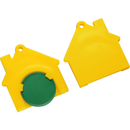 Chiphalter Mit 1€-Chip 'Haus' , grün, gelb, ABS, 4,40cm x 0,40cm x 4,10cm (Länge x Höhe x Breite), Bild 1