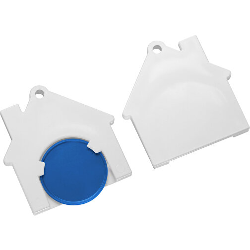 Chiphalter Mit 1€-Chip 'Haus' , blau, weiss, ABS, 4,40cm x 0,40cm x 4,10cm (Länge x Höhe x Breite), Bild 1
