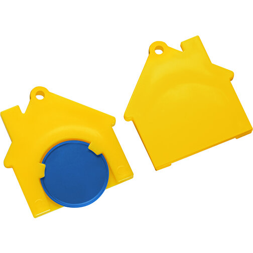 Chiphalter Mit 1€-Chip 'Haus' , blau, gelb, ABS, 4,40cm x 0,40cm x 4,10cm (Länge x Höhe x Breite), Bild 1