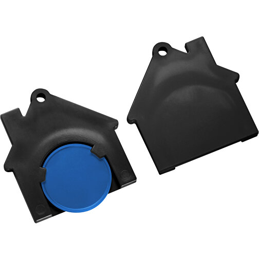 Chiphalter Mit 1€-Chip 'Haus' , blau, schwarz, ABS, 4,40cm x 0,40cm x 4,10cm (Länge x Höhe x Breite), Bild 1