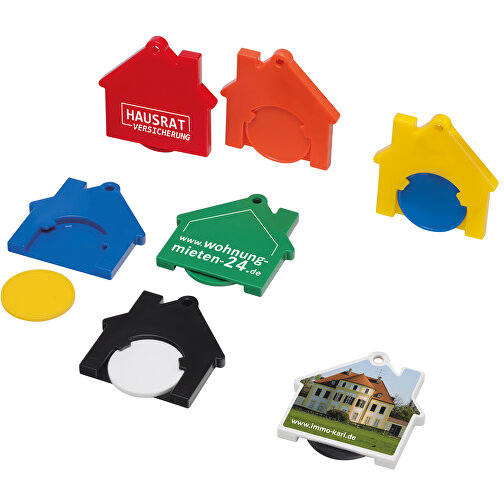 Chiphalter Mit 1€-Chip 'Haus' , orange, grün, ABS, 4,40cm x 0,40cm x 4,10cm (Länge x Höhe x Breite), Bild 2
