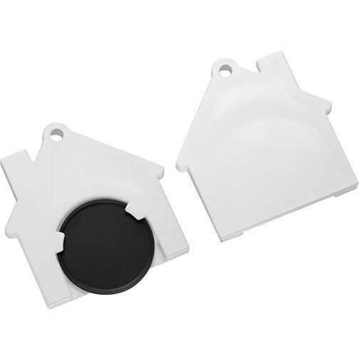 Chiphalter Mit 1€-Chip 'Haus' , schwarz, weiß, ABS, 4,40cm x 0,40cm x 4,10cm (Länge x Höhe x Breite), Bild 1
