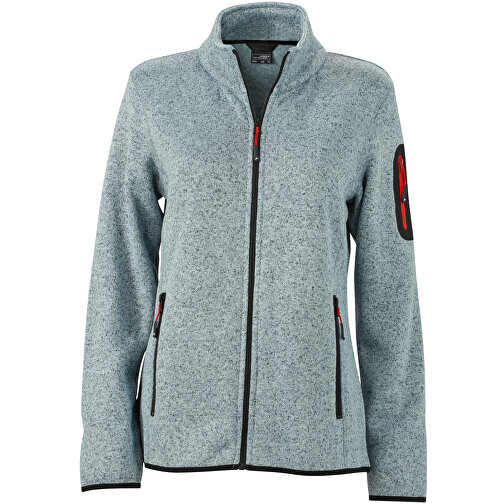 Ladies’ Knitted Fleece Jacket , James Nicholson, hellgrau-melange / rot, 100% Polyester, M, , Bild 1