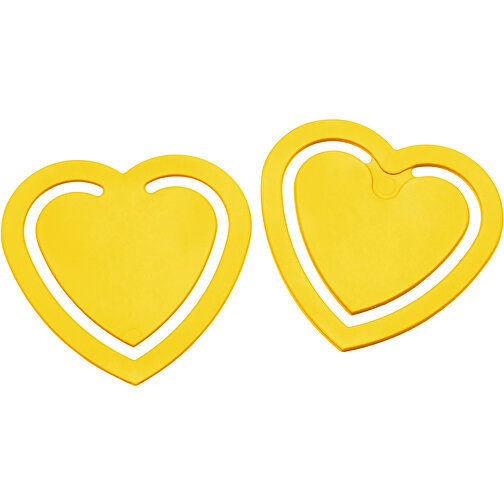 Zettelklammer 'Herz' , gelb, PS, 6,50cm x 0,20cm x 6,30cm (Länge x Höhe x Breite), Bild 1