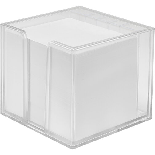 Zettelbox 'Sigma', Doppelwandig Mit Köcher , glasklar, PS+PAP, 10,50cm x 9,00cm x 10,50cm (Länge x Höhe x Breite), Bild 2