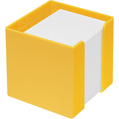 Zettelbox 'Alpha' Mit Köcher , gelb, PS+PAP, 10,00cm x 10,00cm x 10,00cm (Länge x Höhe x Breite), Bild 1